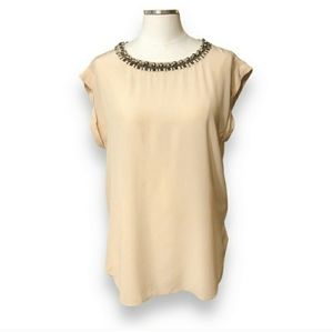 REBECCA TAYLOR Silk Embellished Scoop Neck Top100%